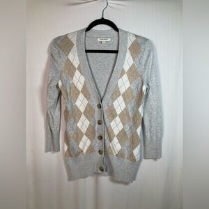 Banana Republic Women's Argyle Cardigan - Gray, White, Tan With Angora Sz S